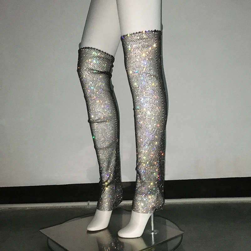 2024 Summer Beach Leg Warmer Fashion Black White Diamond Hollow Lace Up Leg Warmers For Outwear Accessories Bodycon Loungewear