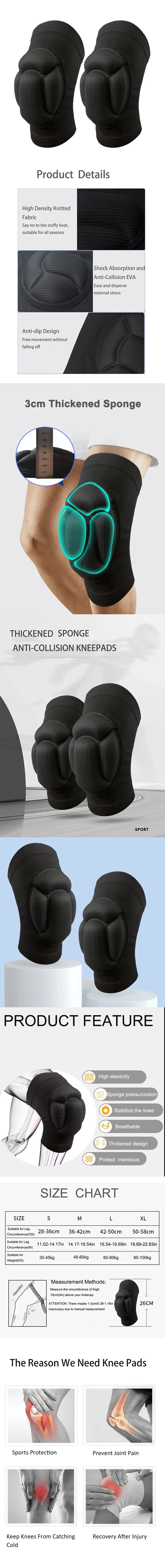 1Pair Thickened Protection Sports Kneepad Gym Support Fitness Gear Gear Basketball Brace Protector Male/Female Non Slip Pads