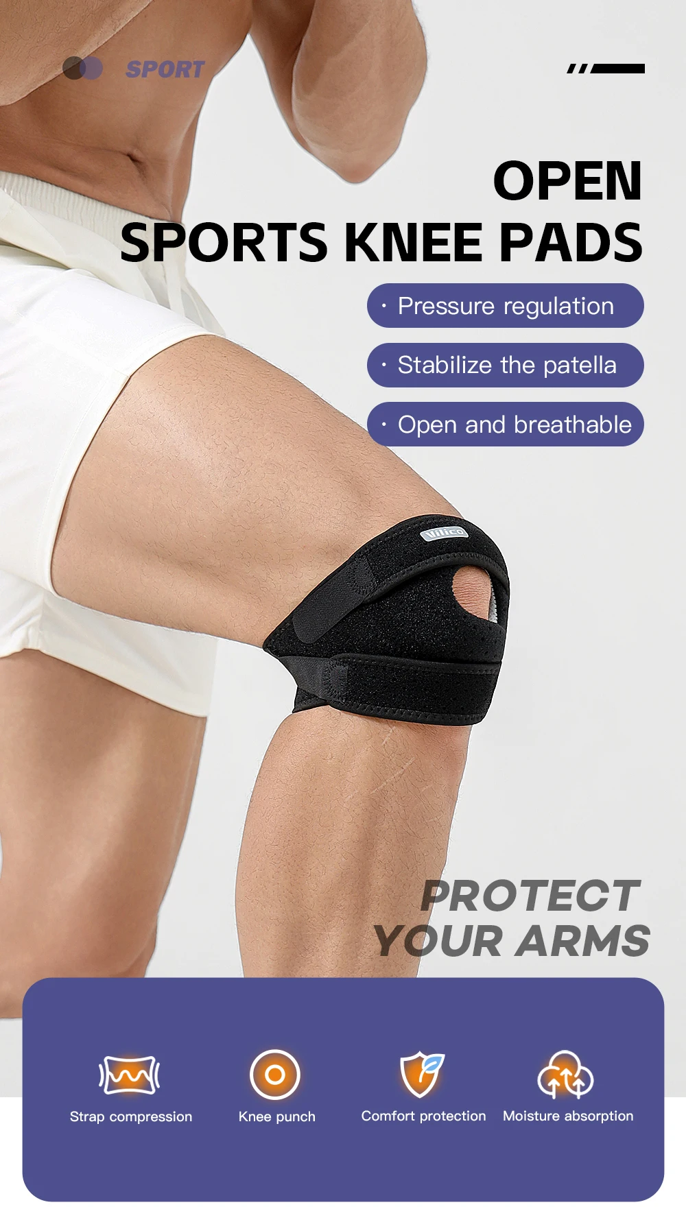Dual adjustable patellar tendon support sleeve, suitable for meniscus, osteoarthritis, orthopedics, and athlete knee support