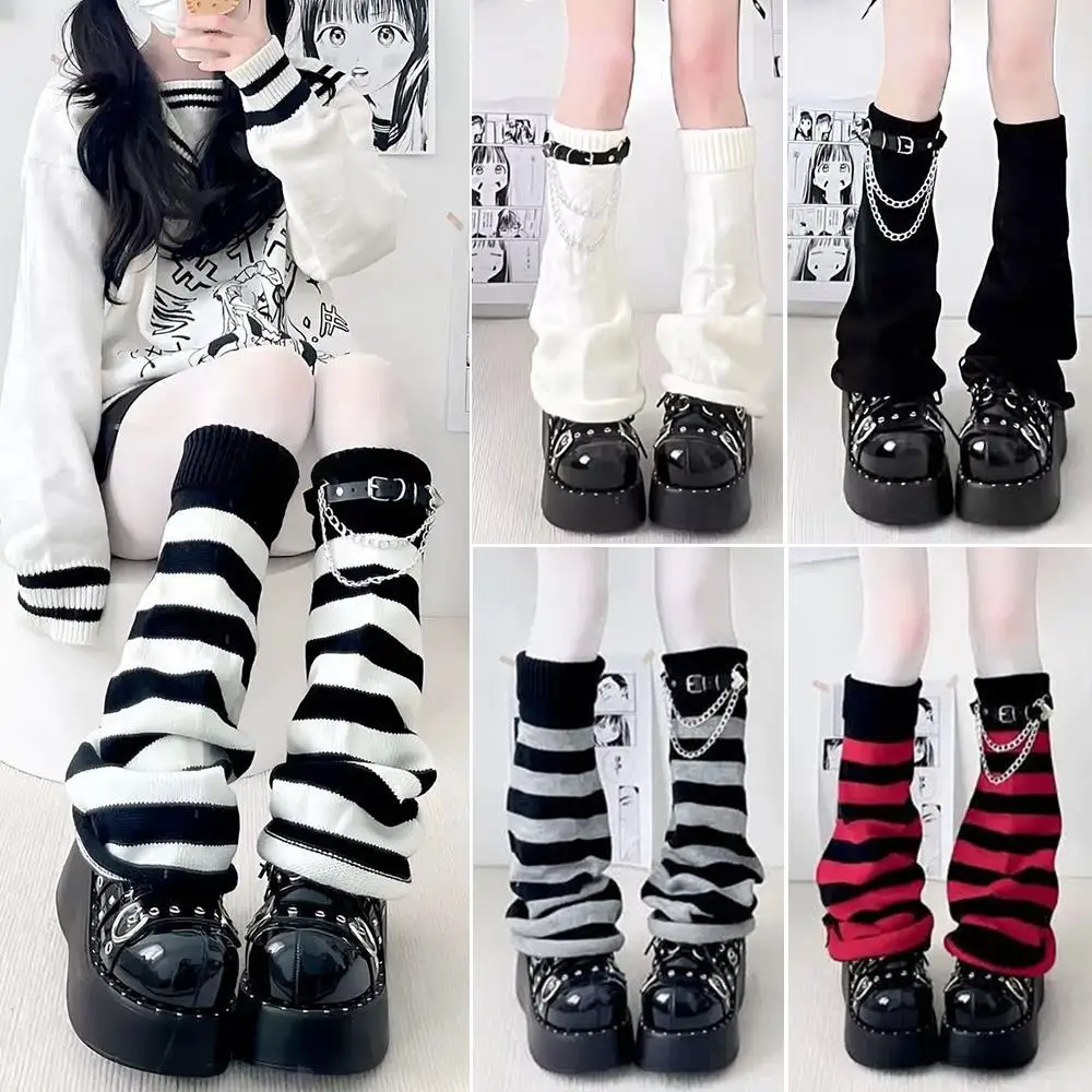 2026 Autumn Lolita Leg Warmers Stripe JK Y2K Style Knitted Leg Sleeves Warm Foot Cover Lady Crochet Heap Heap Socks Boot Cuffs