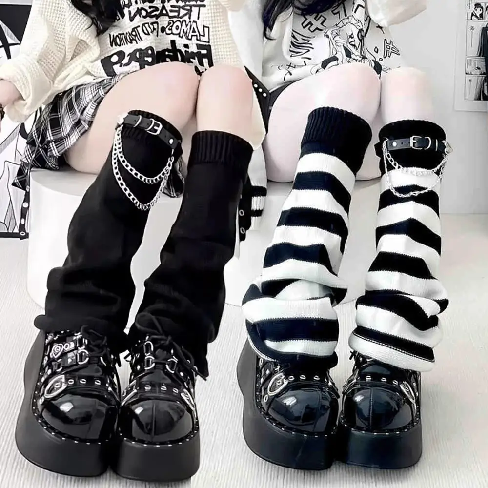 2026 Autumn Lolita Leg Warmers Stripe JK Y2K Style Knitted Leg Sleeves Warm Foot Cover Lady Crochet Heap Heap Socks Boot Cuffs