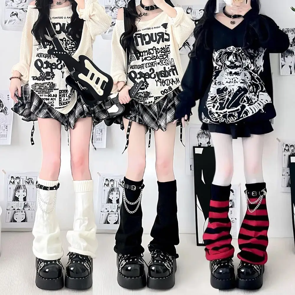 2026 Autumn Lolita Leg Warmers Stripe JK Y2K Style Knitted Leg Sleeves Warm Foot Cover Lady Crochet Heap Heap Socks Boot Cuffs