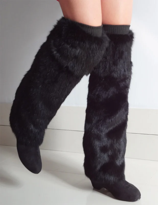 New lady natural rabbit fur leg warmer socks warm 50cm 25cm black