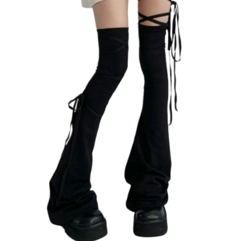 Y2k Women Leg Warmer Multicolor Lace Up Closure Lace Up Leg Warmers Girls Solid Color Over The Knee Tie-up Thigh-high Foot Socks