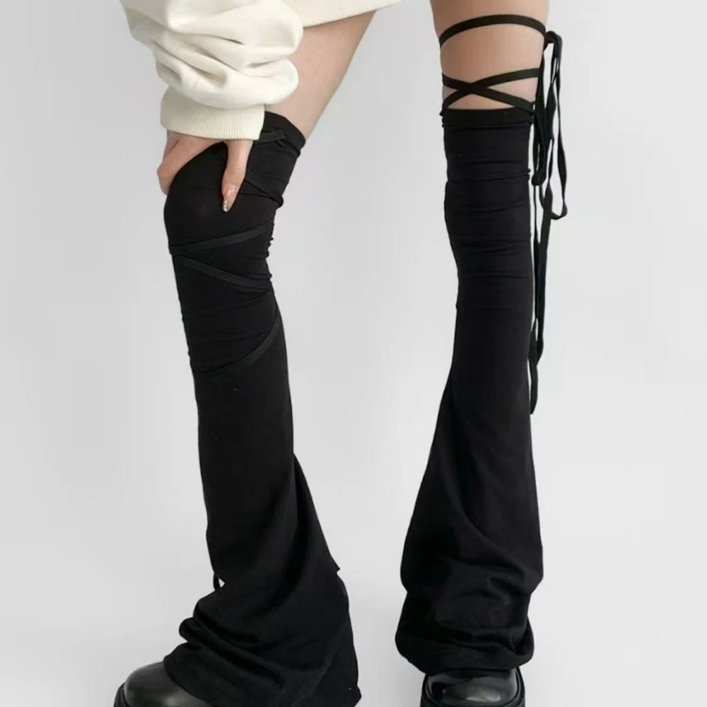 Y2k Women Leg Warmer Multicolor Lace Up Closure Lace Up Leg Warmers Girls Solid Color Over The Knee Tie-up Thigh-high Foot Socks