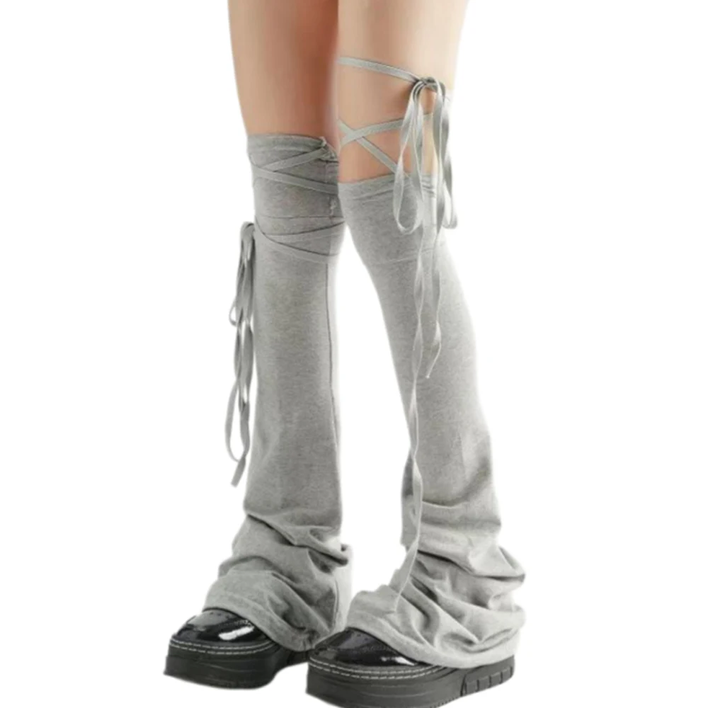 Y2k Women Leg Warmer Multicolor Lace Up Closure Lace Up Leg Warmers Girls Solid Color Over The Knee Tie-up Thigh-high Foot Socks