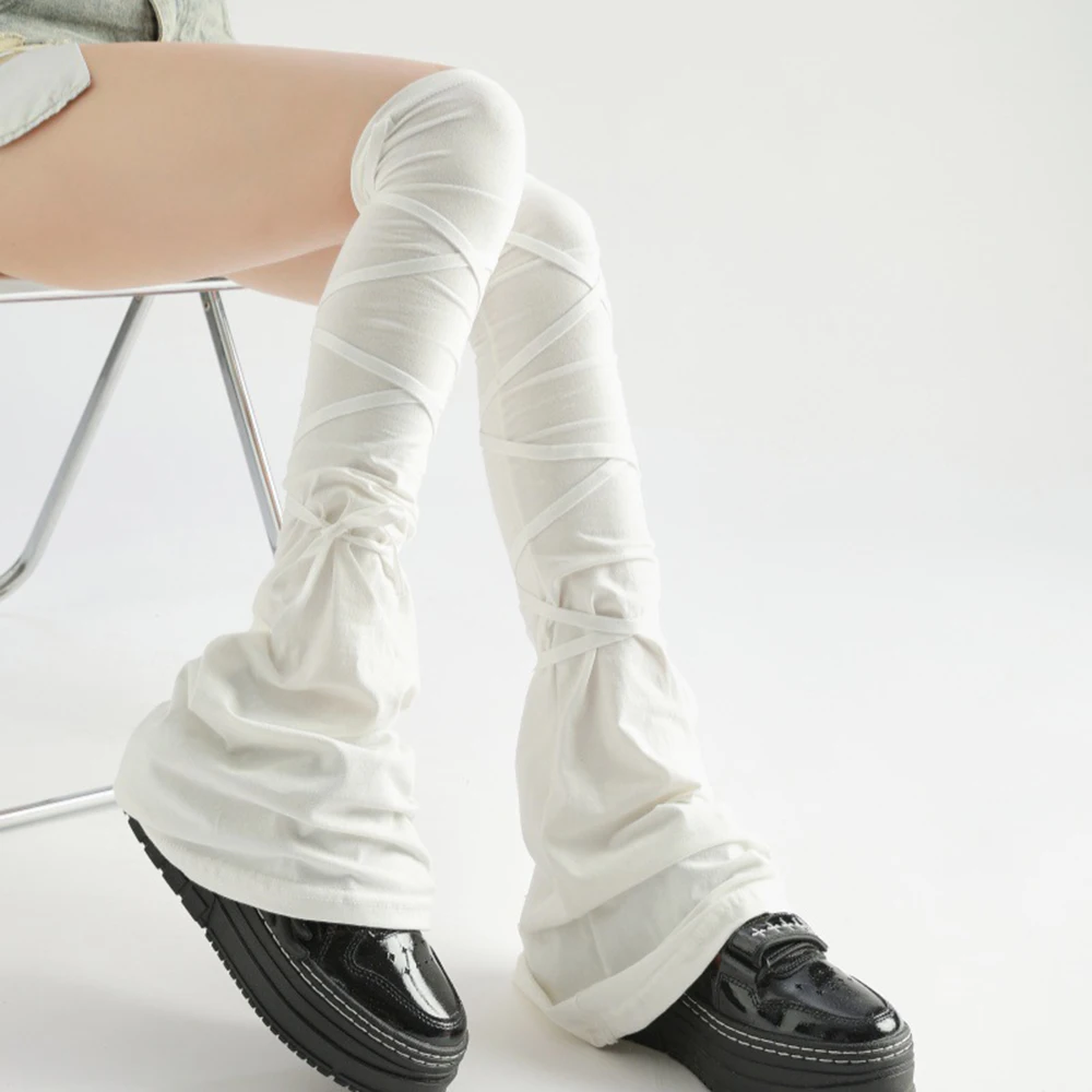 Y2K Harajuku Leg Stockings Black White Grey Gothic Lolita Over Knee High Sock Lolita Over Knee Leg Cuffs Punk Lolita Flared Sock