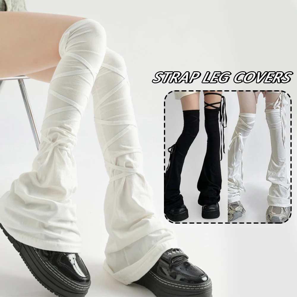 Y2K Harajuku Leg Stockings Black White Grey Gothic Lolita Over Knee High Sock Lolita Over Knee Leg Cuffs Punk Lolita Flared Sock