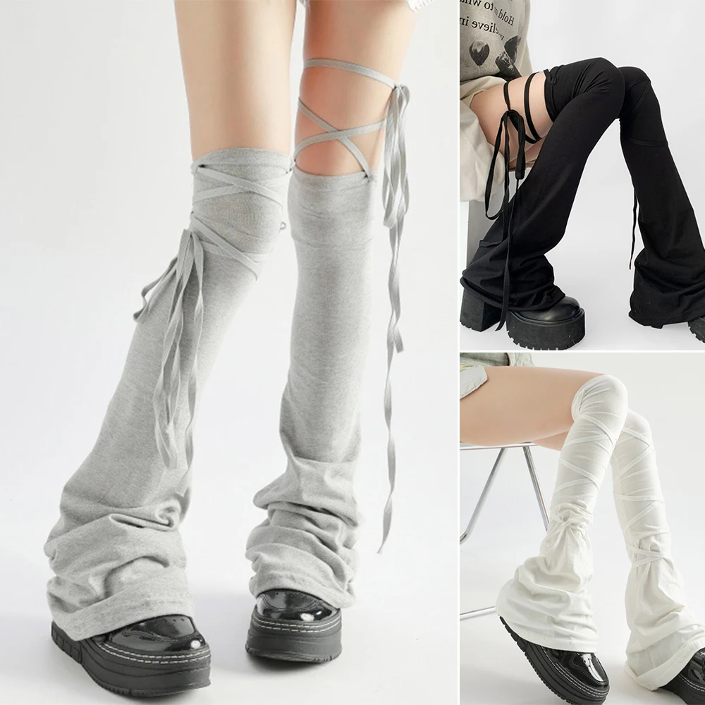 Y2K Harajuku Leg Stockings Black White Grey Gothic Lolita Over Knee High Sock Lolita Over Knee Leg Cuffs Punk Lolita Flared Sock
