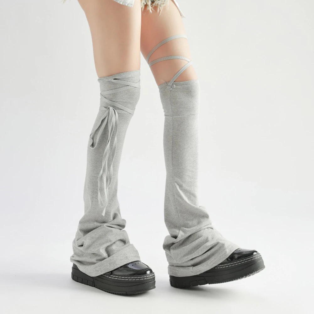 Y2K Harajuku Leg Stockings Black White Grey Gothic Lolita Over Knee High Sock Lolita Over Knee Leg Cuffs Punk Lolita Flared Sock