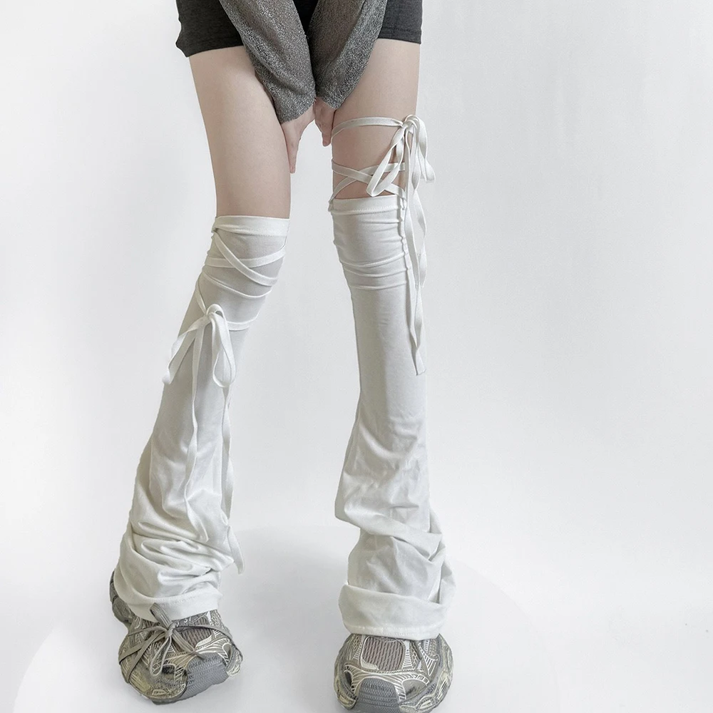 Y2K Harajuku Leg Stockings Black White Grey Gothic Lolita Over Knee High Sock Lolita Over Knee Leg Cuffs Punk Lolita Flared Sock