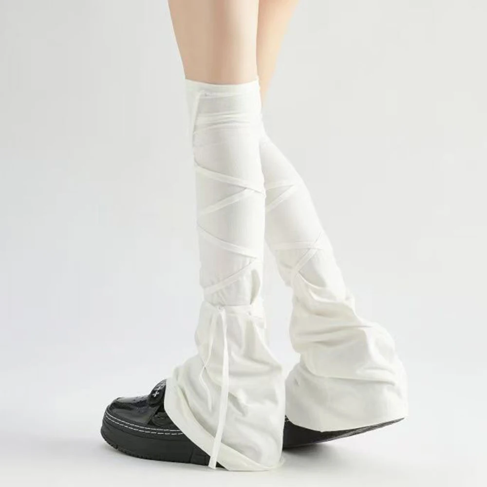Y2K Harajuku Leg Stockings Black White Grey Gothic Lolita Over Knee High Sock Lolita Over Knee Leg Cuffs Punk Lolita Flared Sock