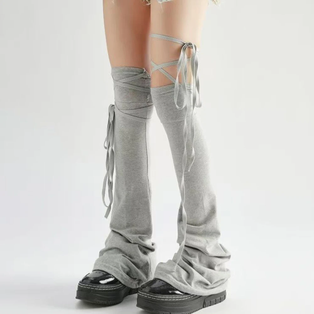 Y2K Harajuku Leg Stockings Black White Grey Gothic Lolita Over Knee High Sock Lolita Over Knee Leg Cuffs Punk Lolita Flared Sock