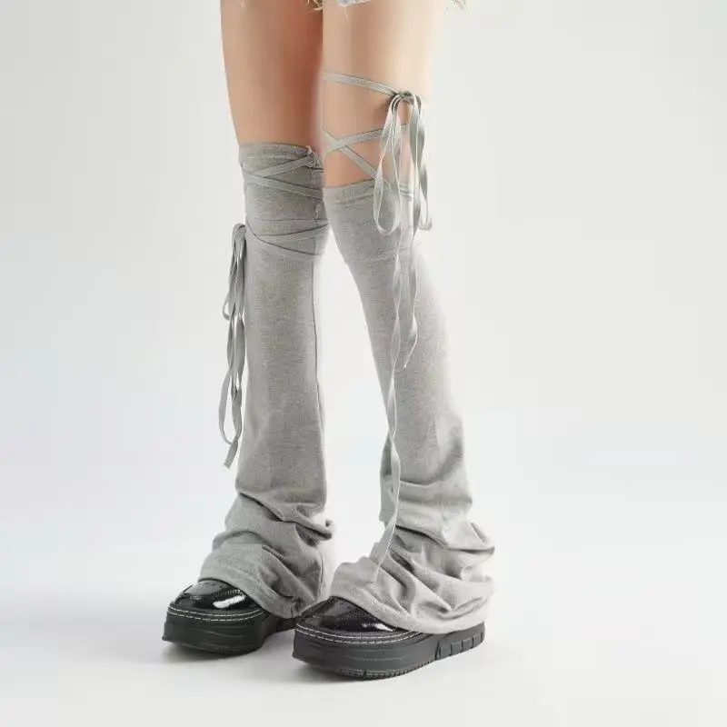 Y2K Harajuku Leg Stockings Black White Grey Gothic Lolita Over Knee High Sock Lolita Over Knee Leg Cuffs Punk Lolita Flared Sock