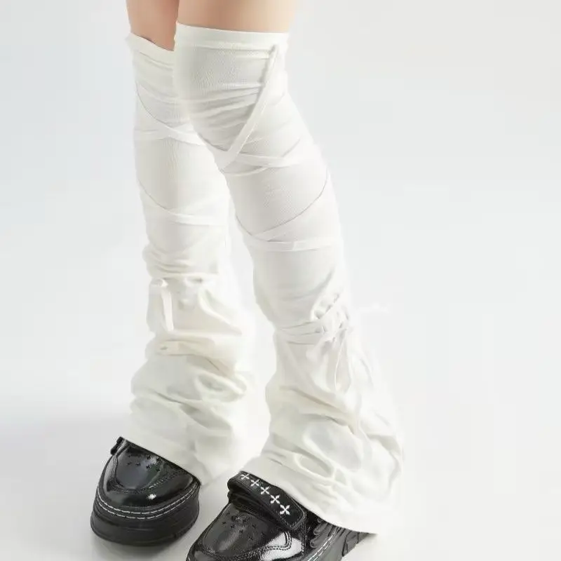 Y2K Harajuku Leg Stockings Black White Grey Gothic Lolita Over Knee High Sock Lolita Over Knee Leg Cuffs Punk Lolita Flared Sock