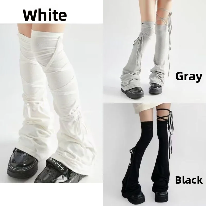 Y2K Harajuku Leg Stockings Black White Grey Gothic Lolita Over Knee High Sock Lolita Over Knee Leg Cuffs Punk Lolita Flared Sock