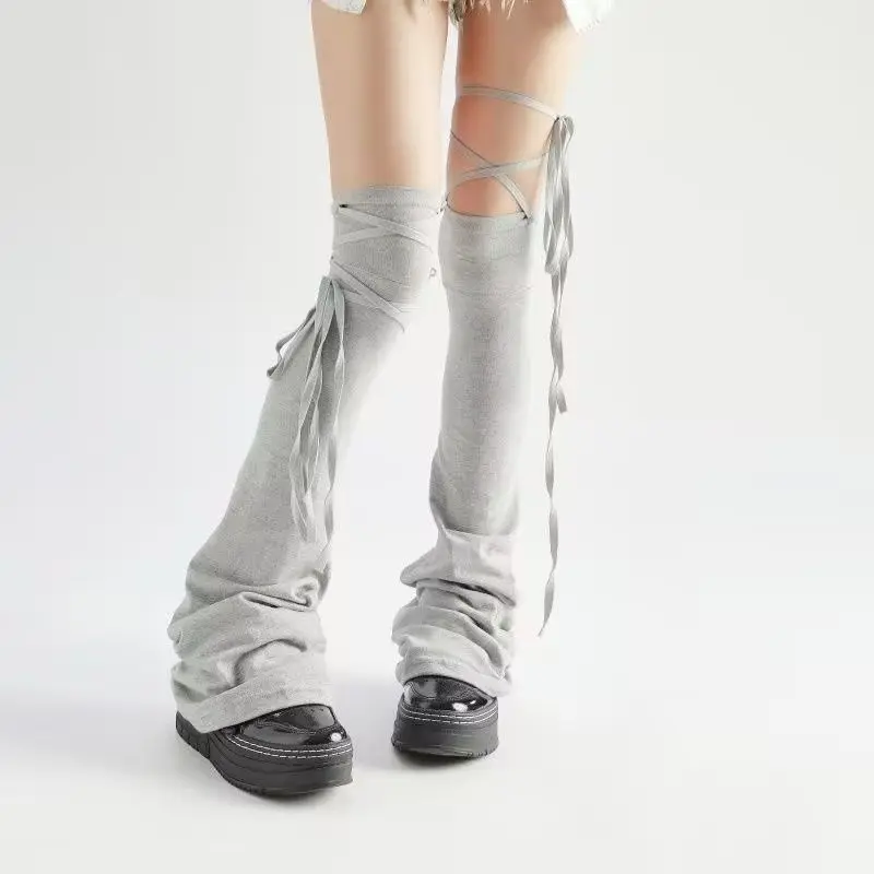 Y2K Harajuku Leg Stockings Black White Grey Gothic Lolita Over Knee High Sock Lolita Over Knee Leg Cuffs Punk Lolita Flared Sock