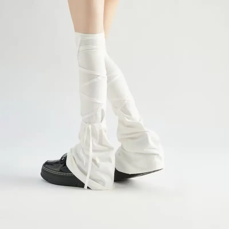 Y2K Harajuku Leg Stockings Black White Grey Gothic Lolita Over Knee High Sock Lolita Over Knee Leg Cuffs Punk Lolita Flared Sock