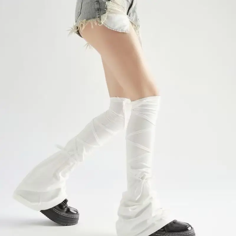 Y2K Harajuku Leg Stockings Black White Grey Gothic Lolita Over Knee High Sock Lolita Over Knee Leg Cuffs Punk Lolita Flared Sock