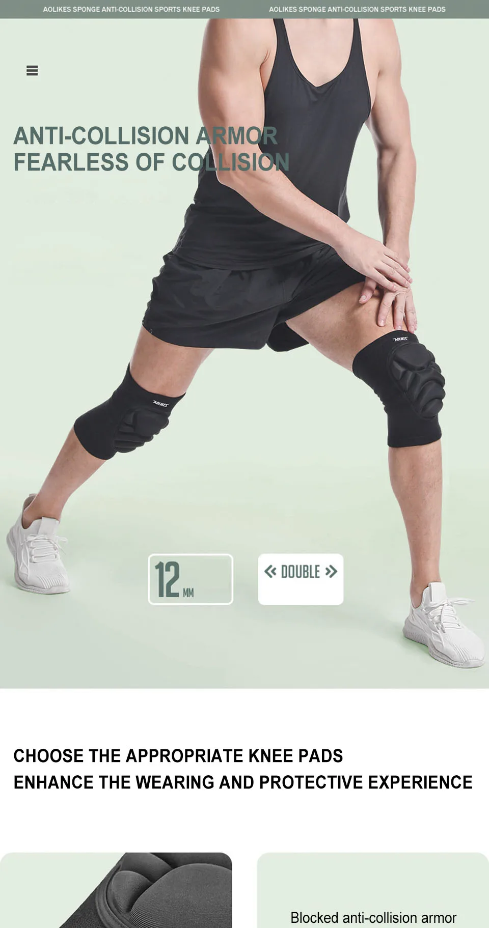 AOLIKES New Knee Pads, Anti-Slip Collision Avoidance Kneepads with Thick EVA Foam, for Volleyball, Football Dance Knee Sleeve