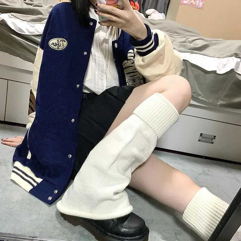 Knitted Mid Tube Spicy Girl Wide Leg Warm Loose Horn Versatile JK Foot Cover Thickened Women Solid Color Y2k Pile Sock Cover
