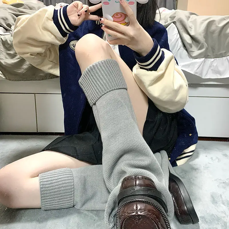 Knitted Mid Tube Spicy Girl Wide Leg Warm Loose Horn Versatile JK Foot Cover Thickened Women Solid Color Y2k Pile Sock Cover