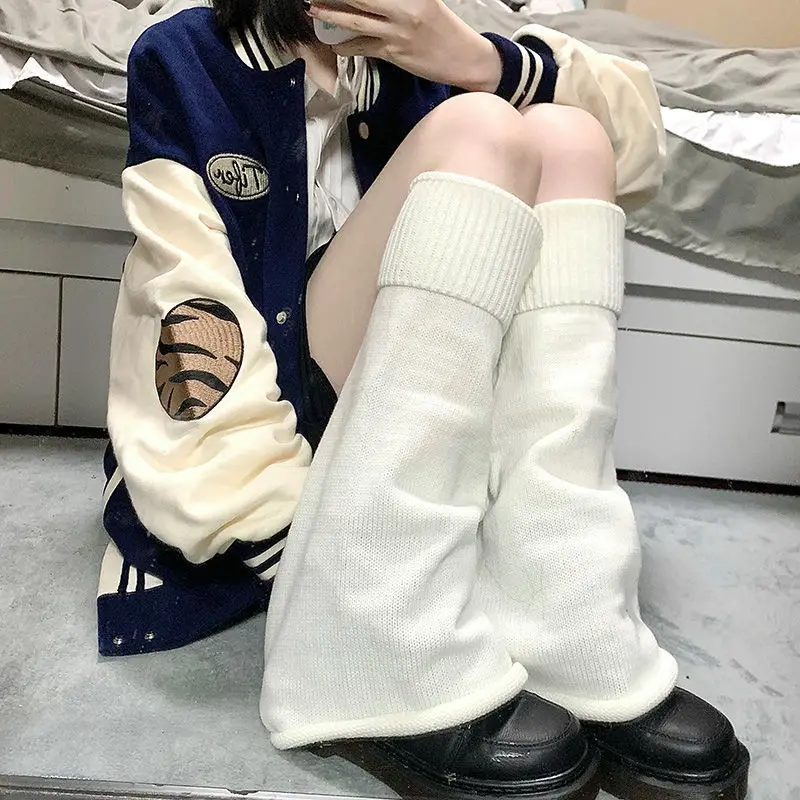 Knitted Mid Tube Spicy Girl Wide Leg Warm Loose Horn Versatile JK Foot Cover Thickened Women Solid Color Y2k Pile Sock Cover