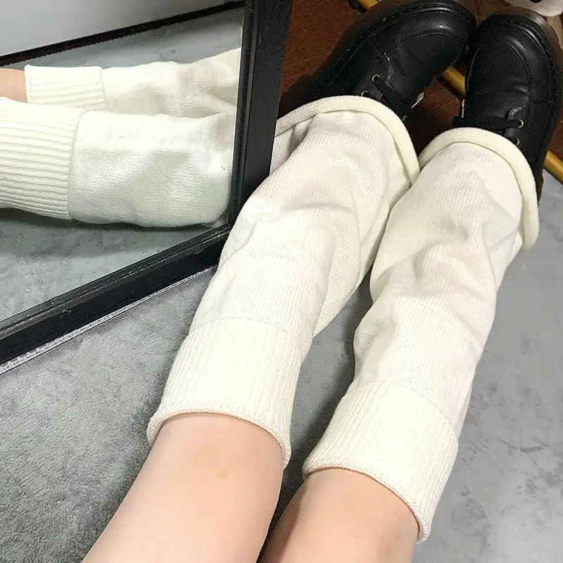 Knitted Mid Tube Spicy Girl Wide Leg Warm Loose Horn Versatile JK Foot Cover Thickened Women Solid Color Y2k Pile Sock Cover