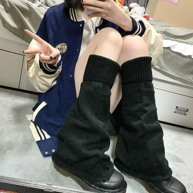 Knitted Mid Tube Spicy Girl Wide Leg Warm Loose Horn Versatile JK Foot Cover Thickened Women Solid Color Y2k Pile Sock Cover