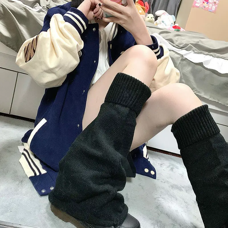 Knitted Mid Tube Spicy Girl Wide Leg Warm Loose Horn Versatile JK Foot Cover Thickened Women Solid Color Y2k Pile Sock Cover