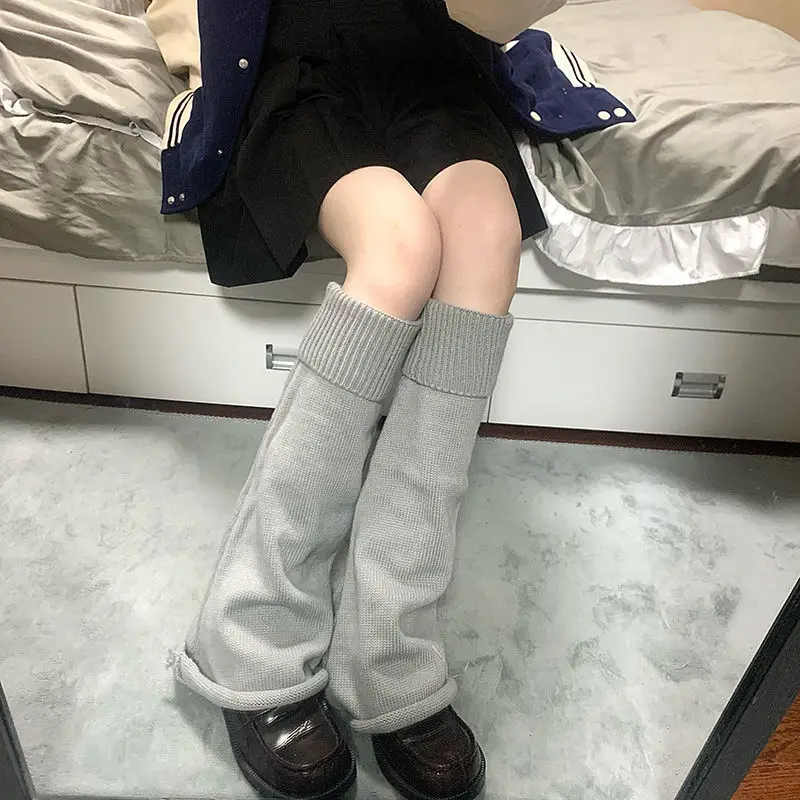 Knitted Mid Tube Spicy Girl Wide Leg Warm Loose Horn Versatile JK Foot Cover Thickened Women Solid Color Y2k Pile Sock Cover