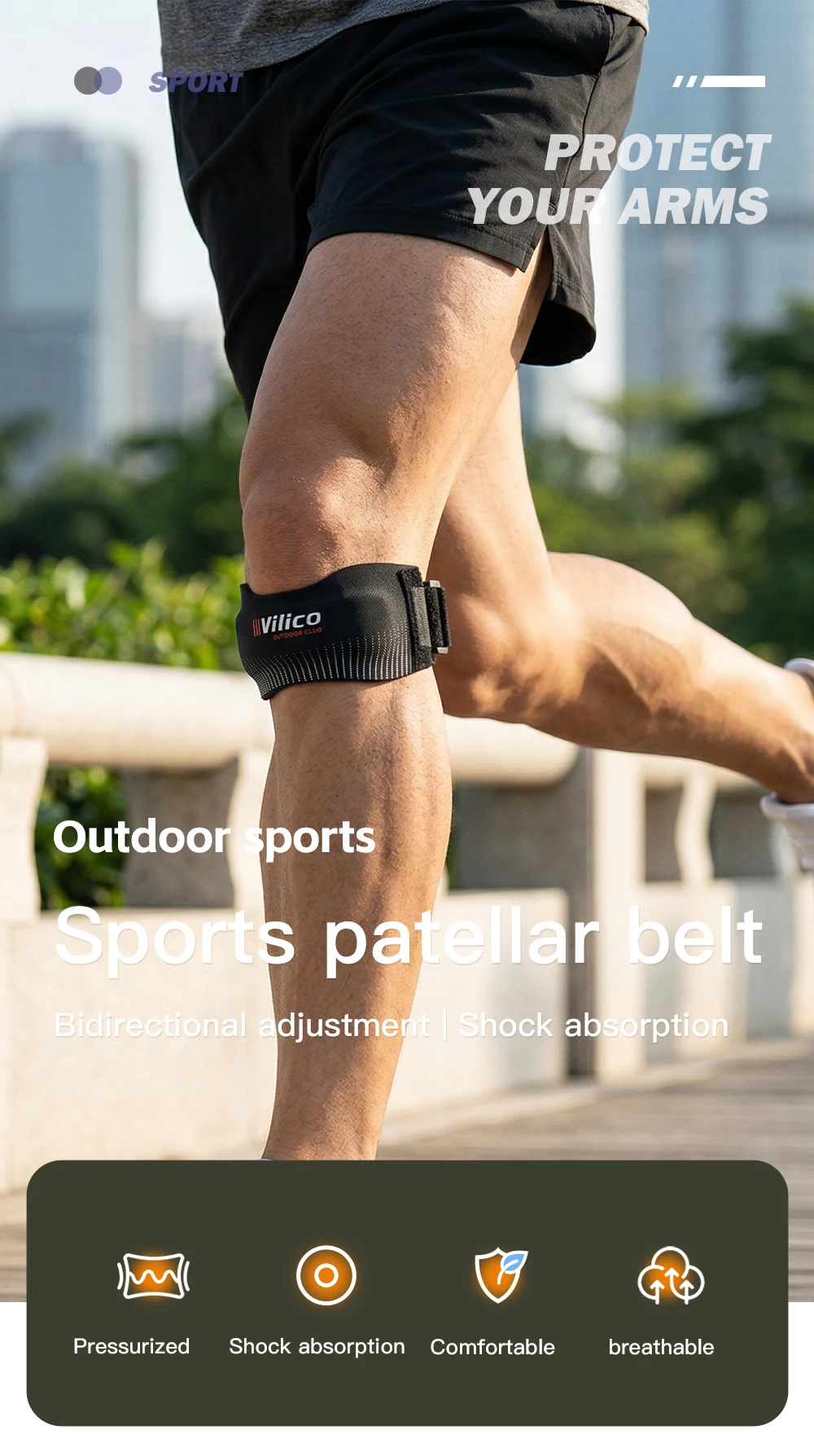 1pc VILICO Patellar Strap, Knee Protector Patellar Tendon Support Suitable for Running, Basketball, Jumper Knees, Tennis, Volley