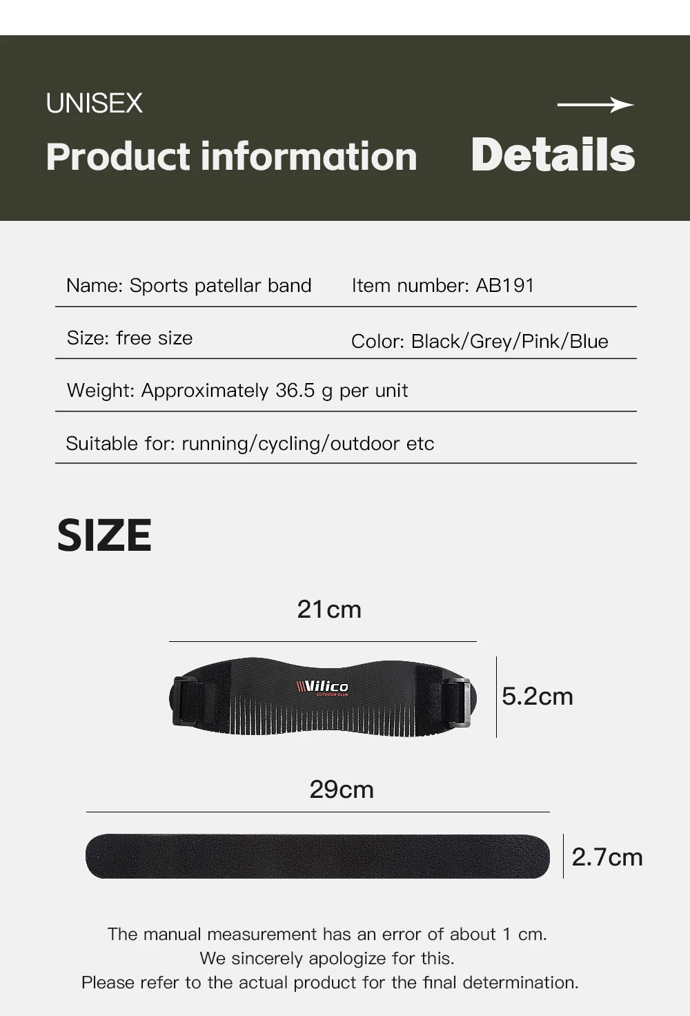 1pc VILICO Patellar Strap, Knee Protector Patellar Tendon Support Suitable for Running, Basketball, Jumper Knees, Tennis, Volley