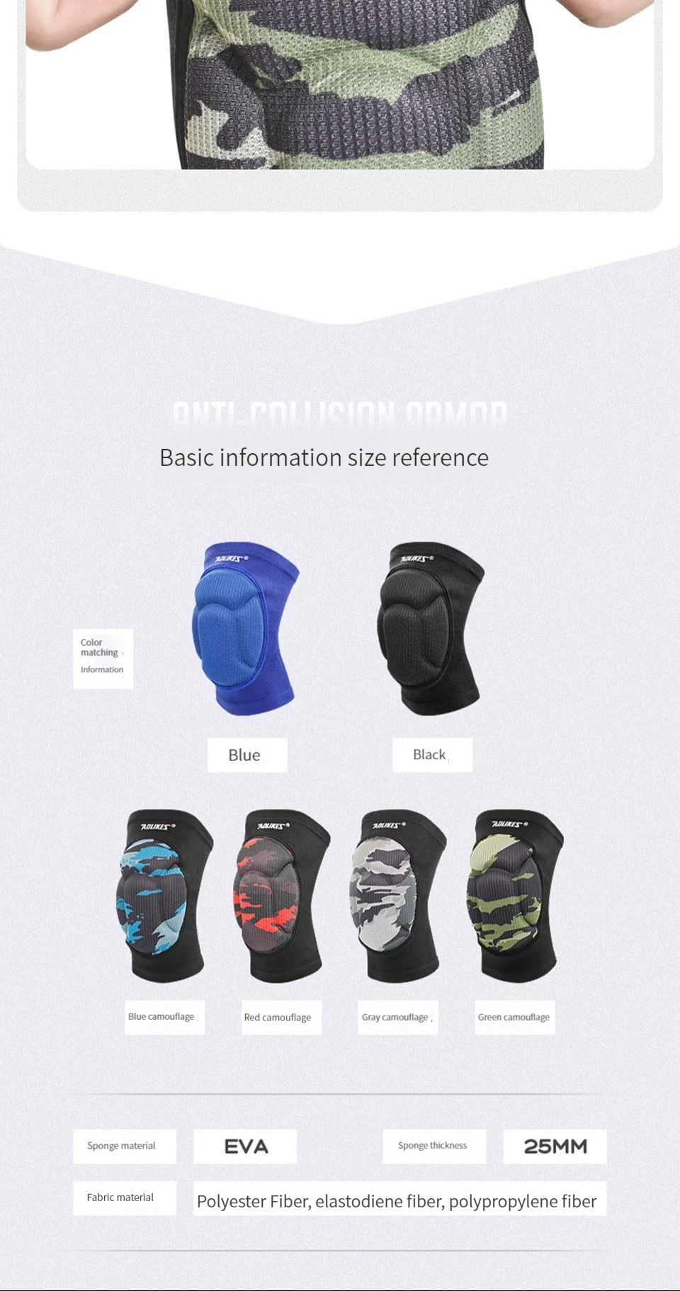 AOLIKES Knee Pads Thicken Sponge Volleyball Dancing Knee Protective Brace Gym Fitness Non Slip Unisex Basketball Yoga Knee Pads