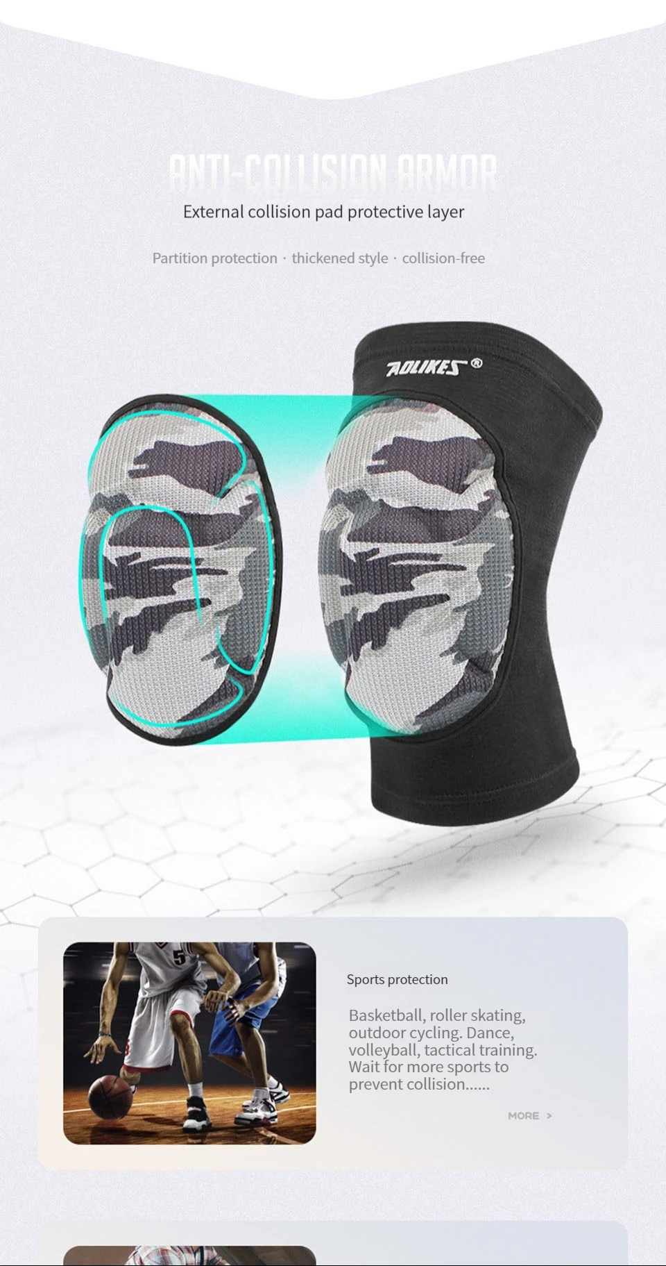 AOLIKES Knee Pads Thicken Sponge Volleyball Dancing Knee Protective Brace Gym Fitness Non Slip Unisex Basketball Yoga Knee Pads