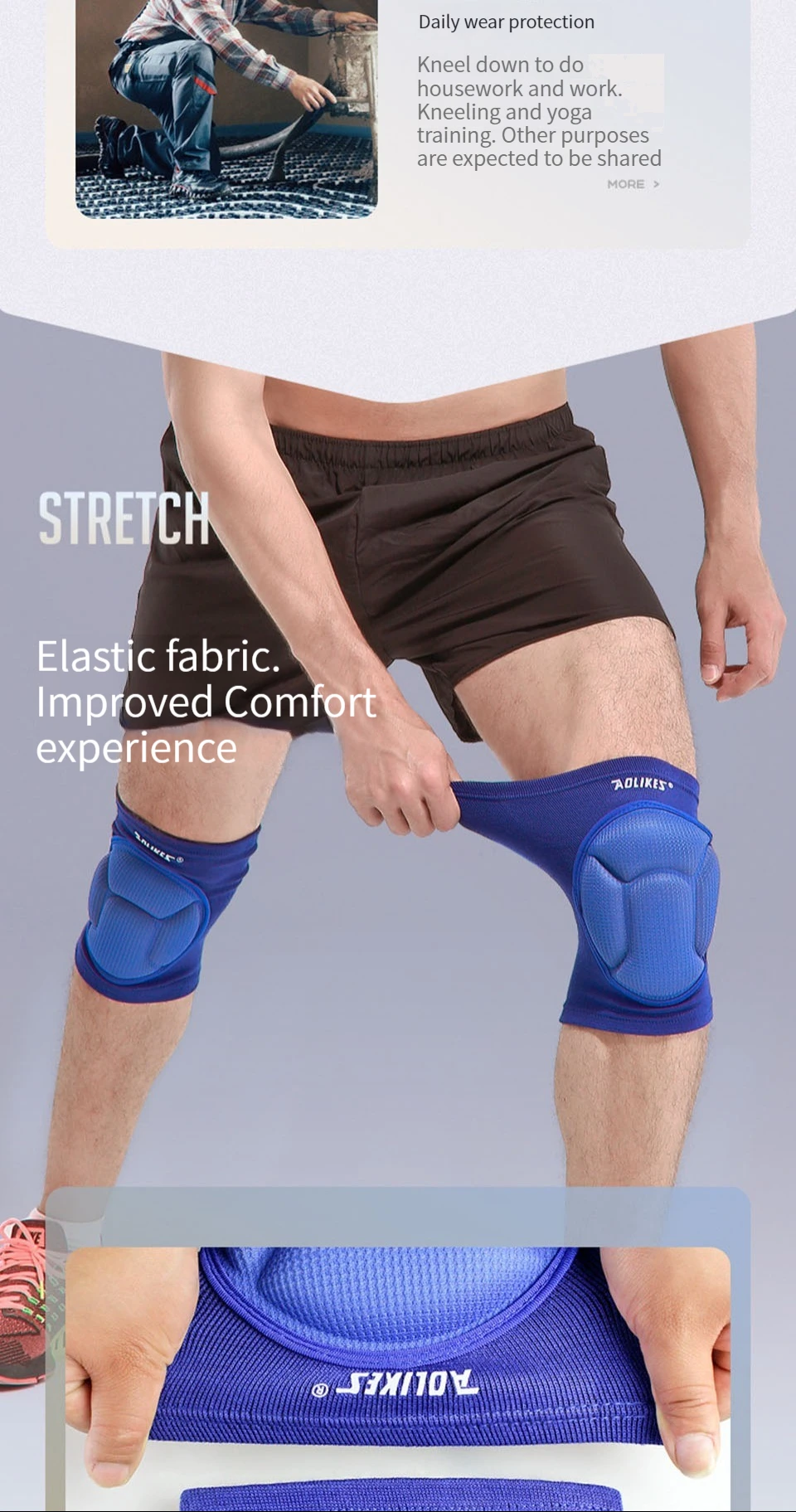 AOLIKES Knee Pads Thicken Sponge Volleyball Dancing Knee Protective Brace Gym Fitness Non Slip Unisex Basketball Yoga Knee Pads