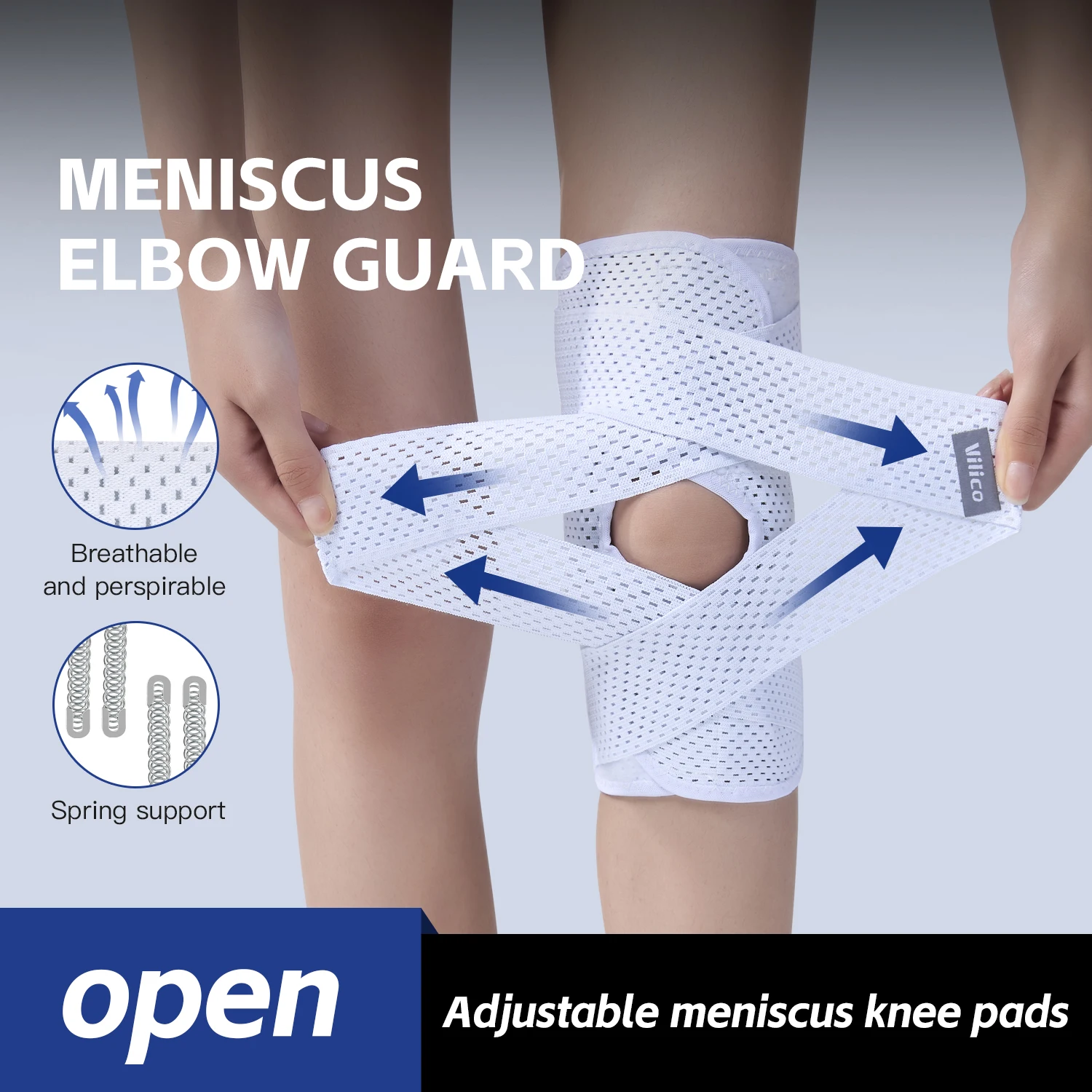 Adjustable Knee Brace Mesh Breathable Knee Support with Spring Stabilizers Open‑Patella Knee Sleeve for Daily Outdoor Activities
