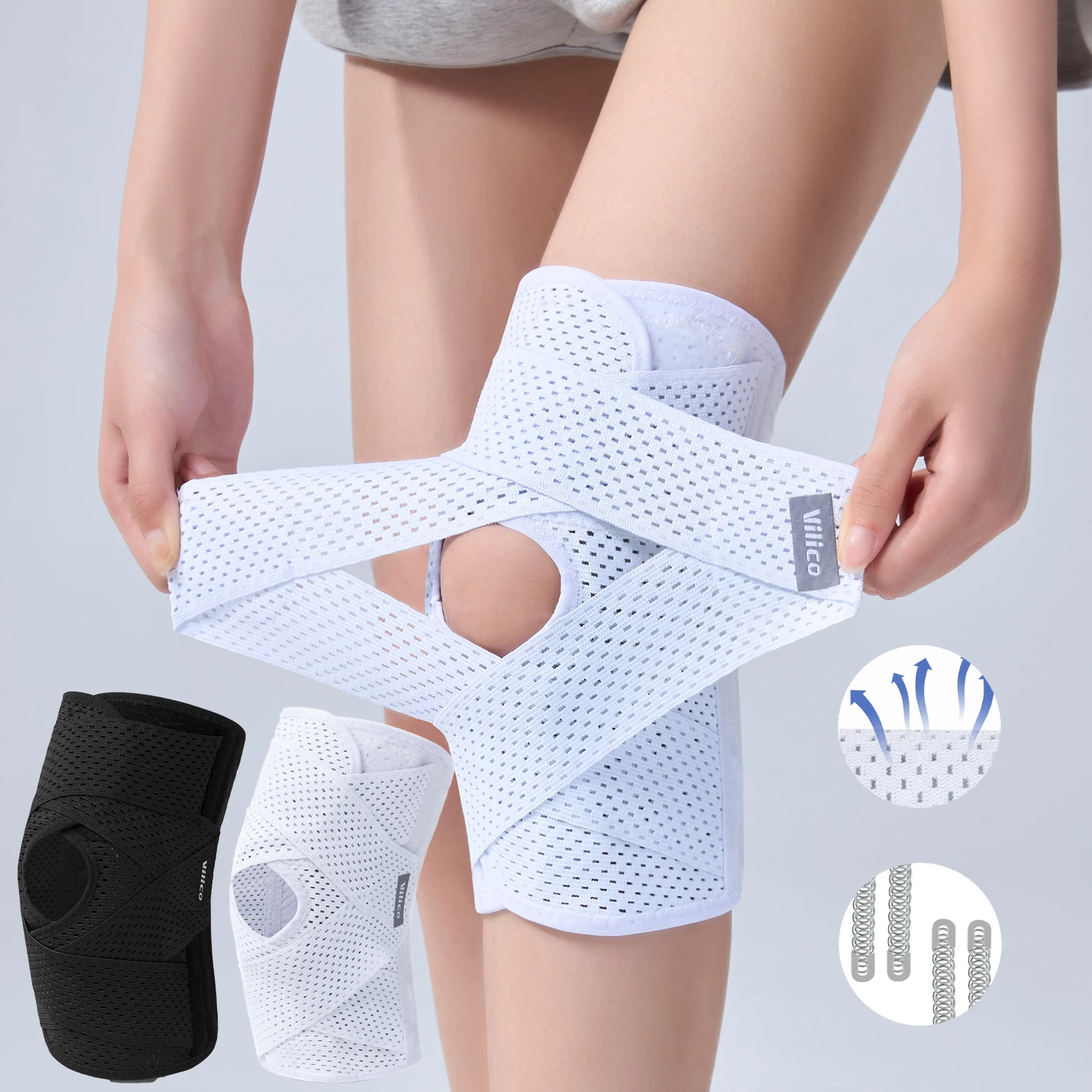 Adjustable Knee Brace Mesh Breathable Knee Support with Spring Stabilizers Open‑Patella Knee Sleeve for Daily Outdoor Activities