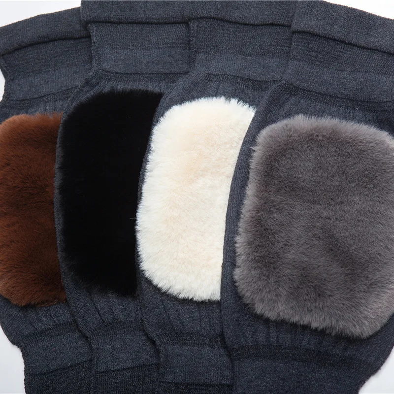 Men Women Autumn Winter Fleece Knee Pads Outdoor Cold-Resistant Leg Warmers Middle-Aged Man Thick Knit Knee Pads Woman Stretchy