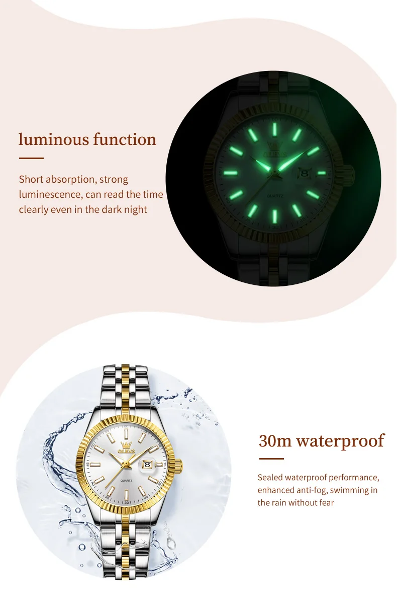 OLEVS 5593 Couple Watch Fashion Business Waterproof Stainless Steel Watch Luxury Brand Classic Date Week Clock Men Women Watch