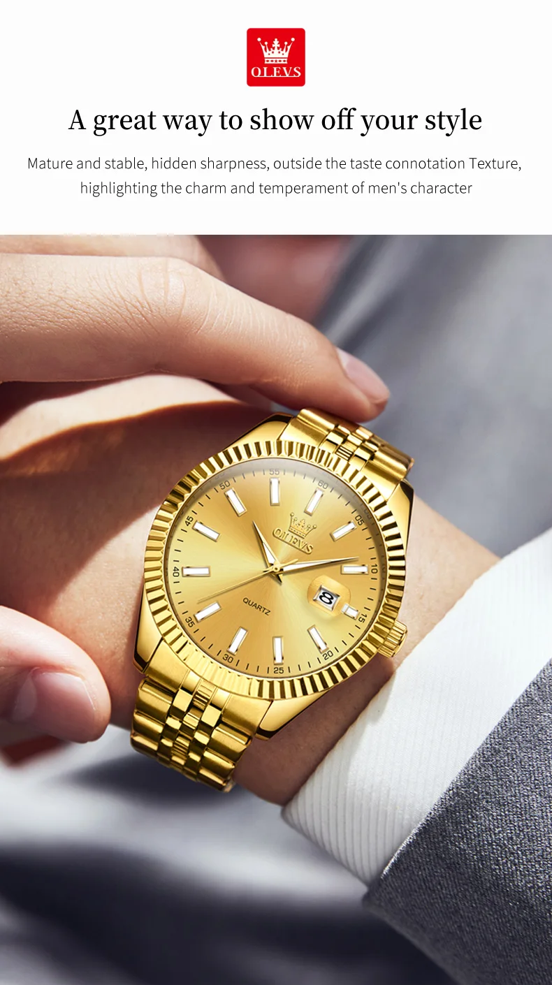 OLEVS 5593 Couple Watch Fashion Business Waterproof Stainless Steel Watch Luxury Brand Classic Date Week Clock Men Women Watch