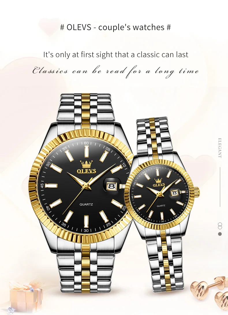 OLEVS 5593 Couple Watch Fashion Business Waterproof Stainless Steel Watch Luxury Brand Classic Date Week Clock Men Women Watch