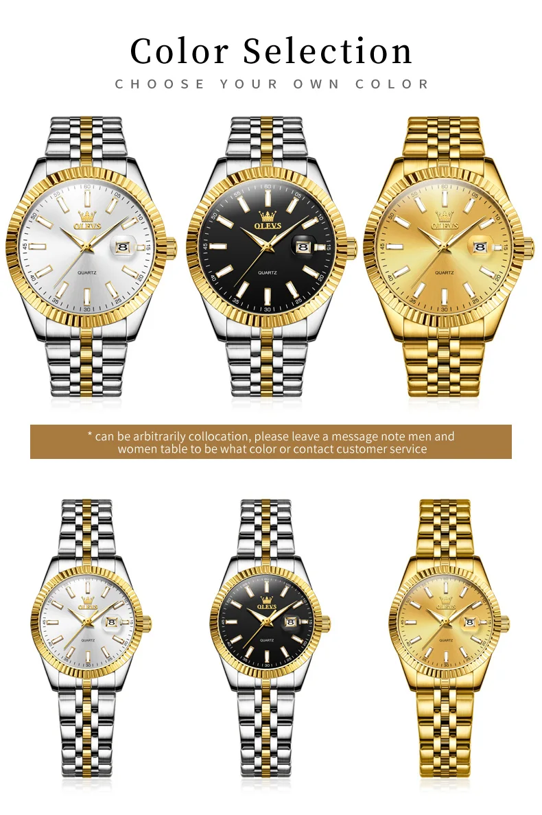 OLEVS 5593 Couple Watch Fashion Business Waterproof Stainless Steel Watch Luxury Brand Classic Date Week Clock Men Women Watch