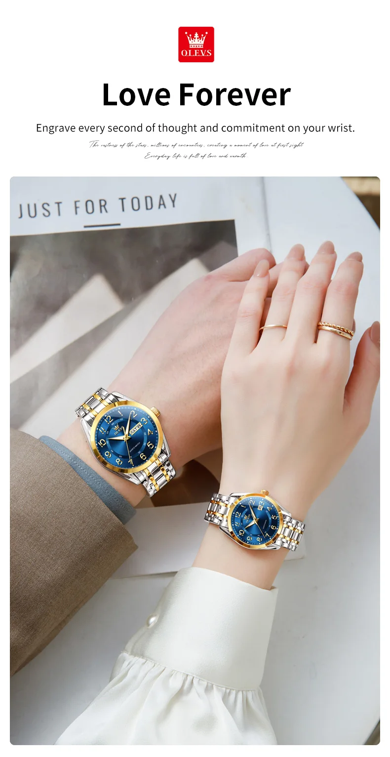 OLEVS 3666 Couple Watch Luxury Original Fashion Brand Waterproof Luminous Quartz Watch Man And Woman Watches Calendar Design