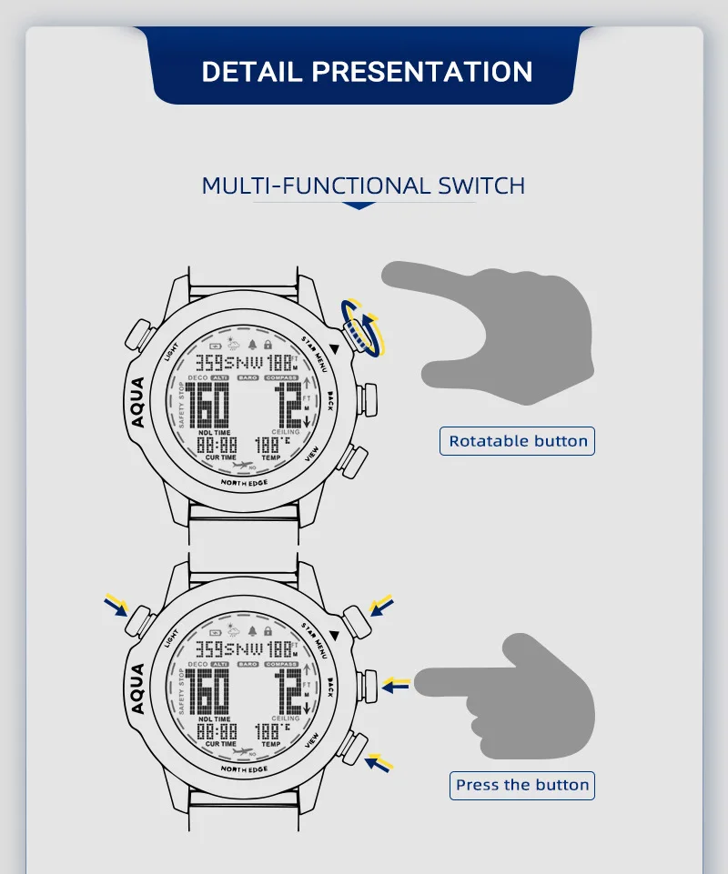 NORTH EDGE AQUA Waterproof Diving Computer Watch with Compass And Altimeter Diving Equipment Watch