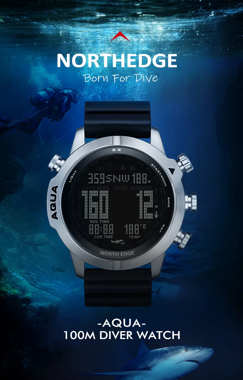NORTH EDGE AQUA Waterproof Diving Computer Watch with Compass And Altimeter Diving Equipment Watch