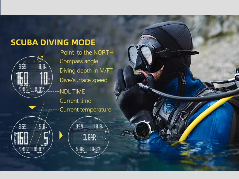 NORTH EDGE AQUA Waterproof Diving Computer Watch with Compass And Altimeter Diving Equipment Watch