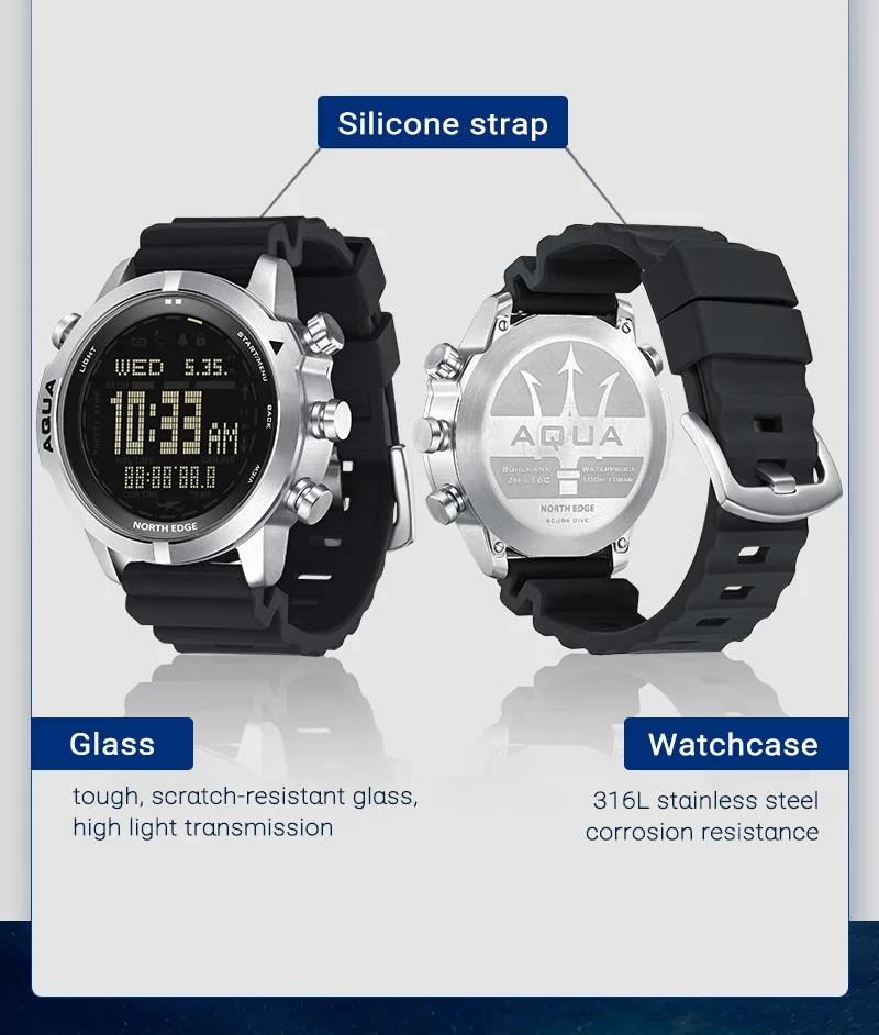 NORTH EDGE AQUA Waterproof Diving Computer Watch with Compass And Altimeter Diving Equipment Watch