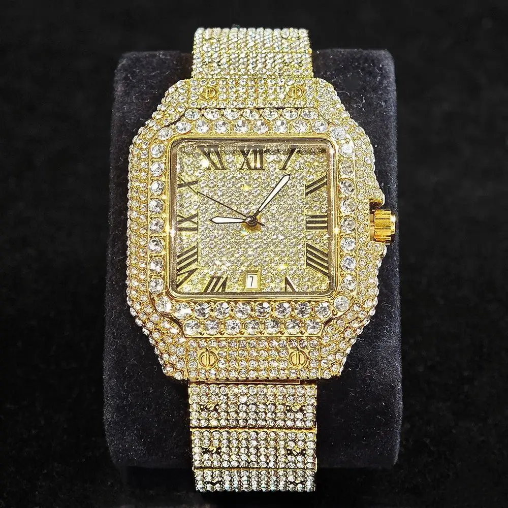 UNIGUET Luxury Ice Watch for Men Women Fashion Hip Hop Full Diamond Square Couple Wristwatch Gift 2026 Hor Sale