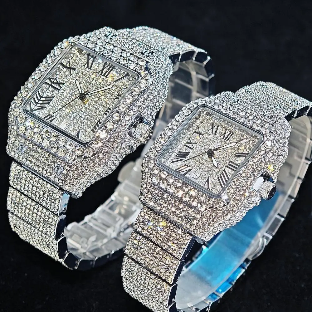 UNIGUET Luxury Ice Watch for Men Women Fashion Hip Hop Full Diamond Square Couple Wristwatch Gift 2026 Hor Sale